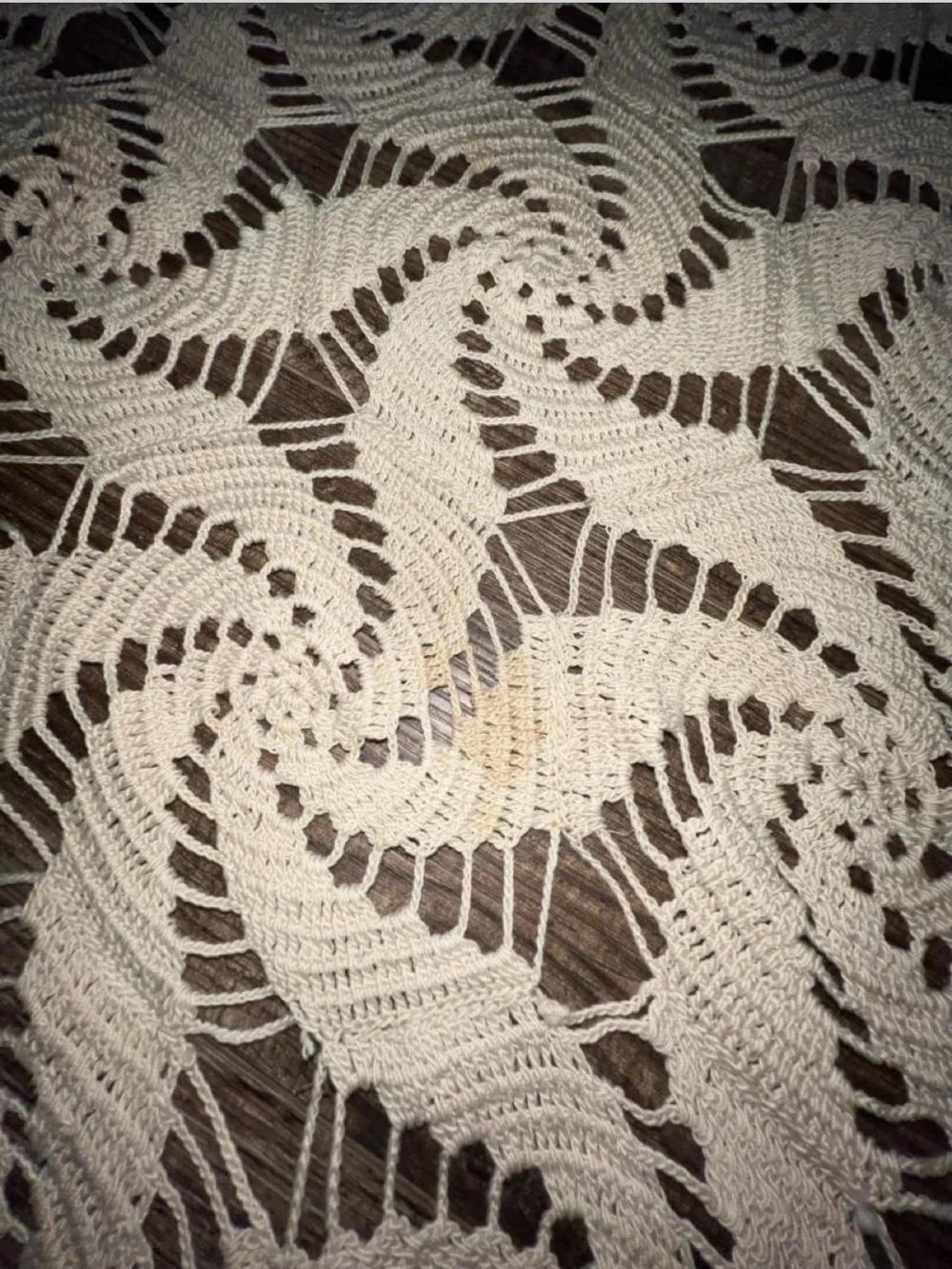 Handmade Vintage Delicate Beige Vintage Crochet Lace Tablecloth